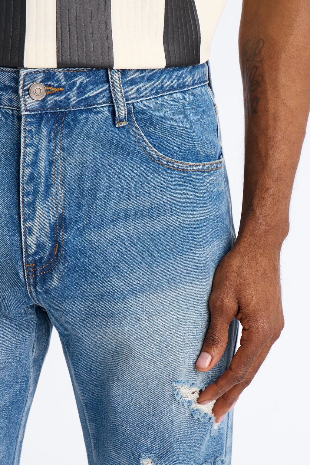 Straight Down The Street Ripped Jeans - Medium Blue Wash image 3