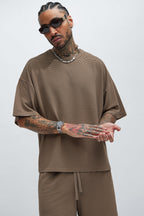 Zyler Textured Boxy Short Sleeve Tee - Taupe image 1