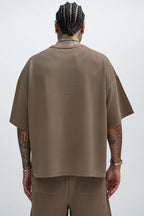 Zyler Textured Boxy Short Sleeve Tee - Taupe image 3