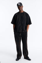 Oversized Bleach Washed Short Sleeve Fleece Tee - Black image 2