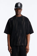 Oversized Bleach Washed Short Sleeve Fleece Tee - Black image 1