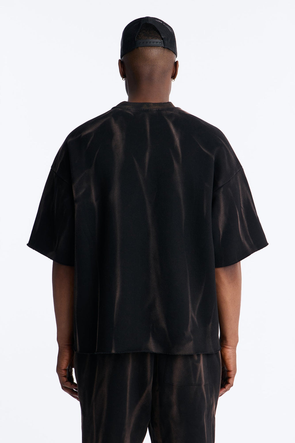 Oversized Bleach Washed Short Sleeve Fleece Tee - Black image 3