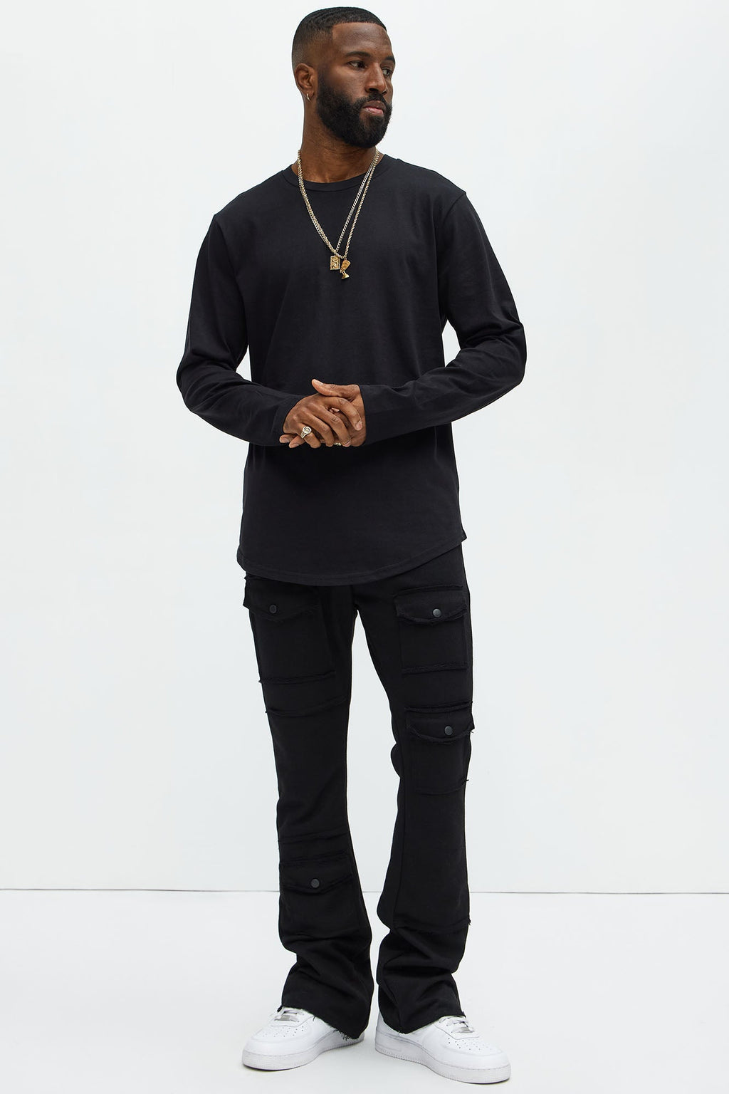 Essential Long Sleeve Scallop Tee - Black image 2