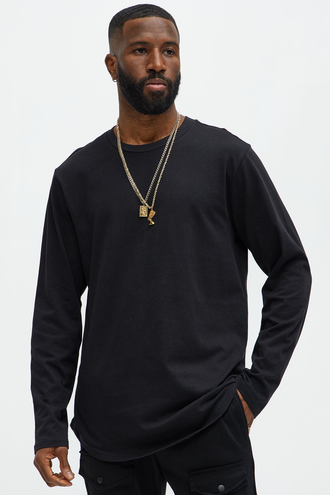 Essential Long Sleeve Scallop Tee - Black image 1