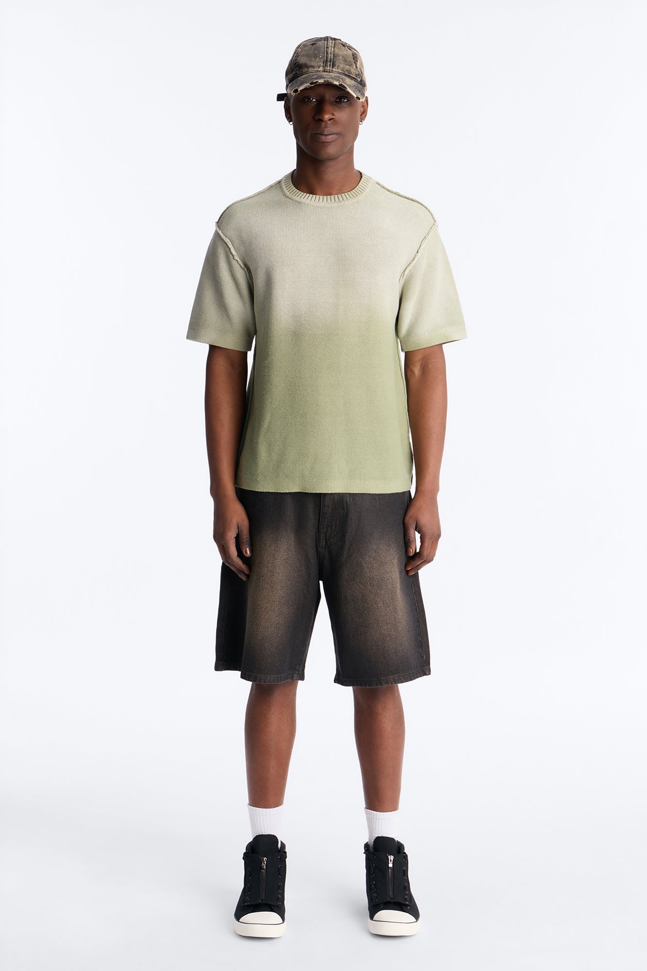 Slouch Ombre Crew Sweater Tee - Olive image 2