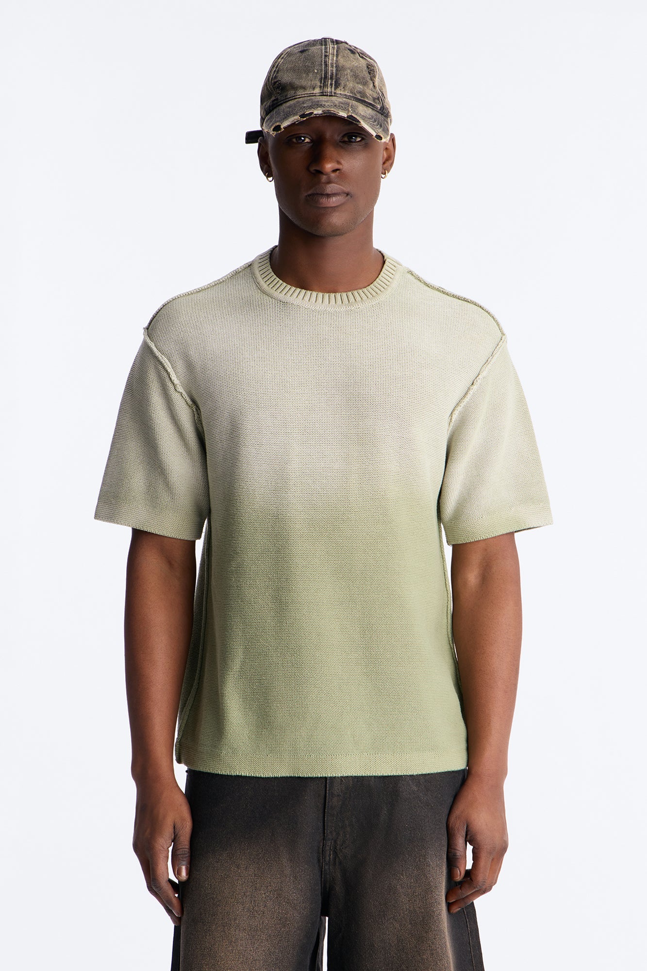 Slouch Ombre Crew Sweater Tee - Olive image 1