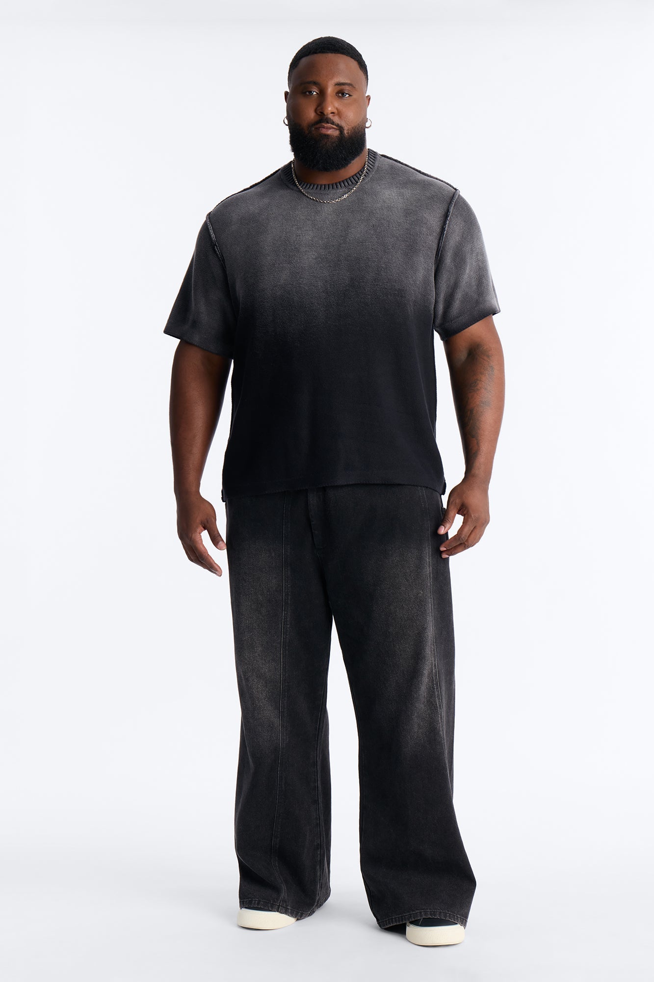 Slouch Ombre Crew Sweater Tee - Black image 2