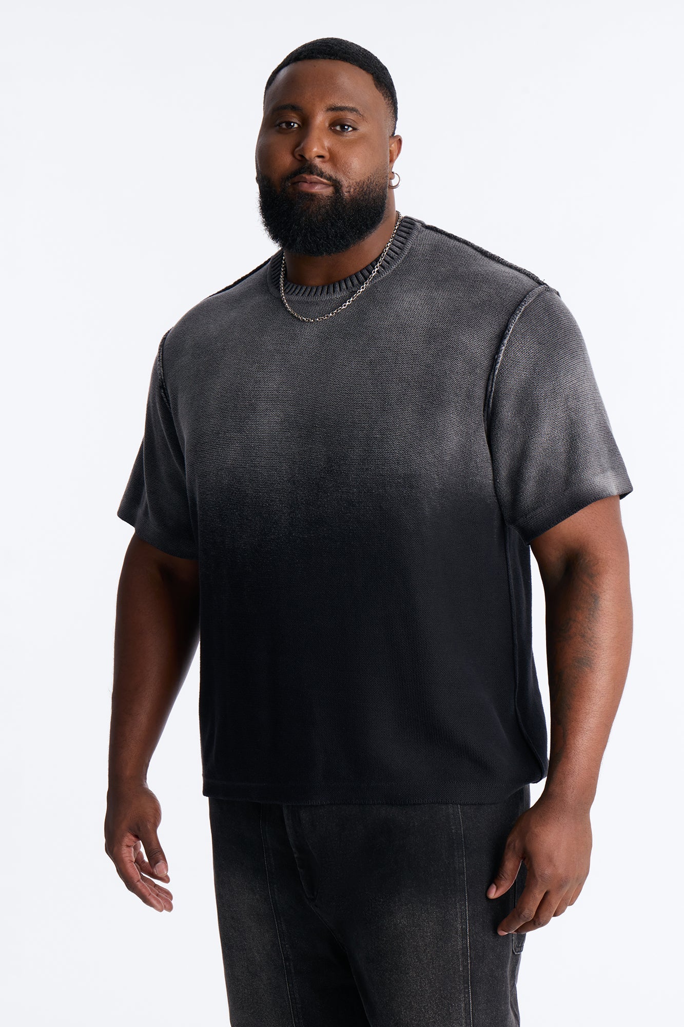Slouch Ombre Crew Sweater Tee - Black image 1