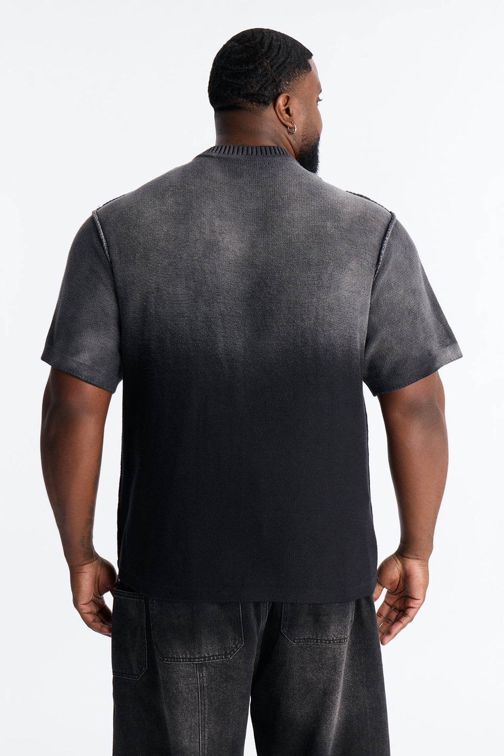 Slouch Ombre Crew Sweater Tee - Black image 4