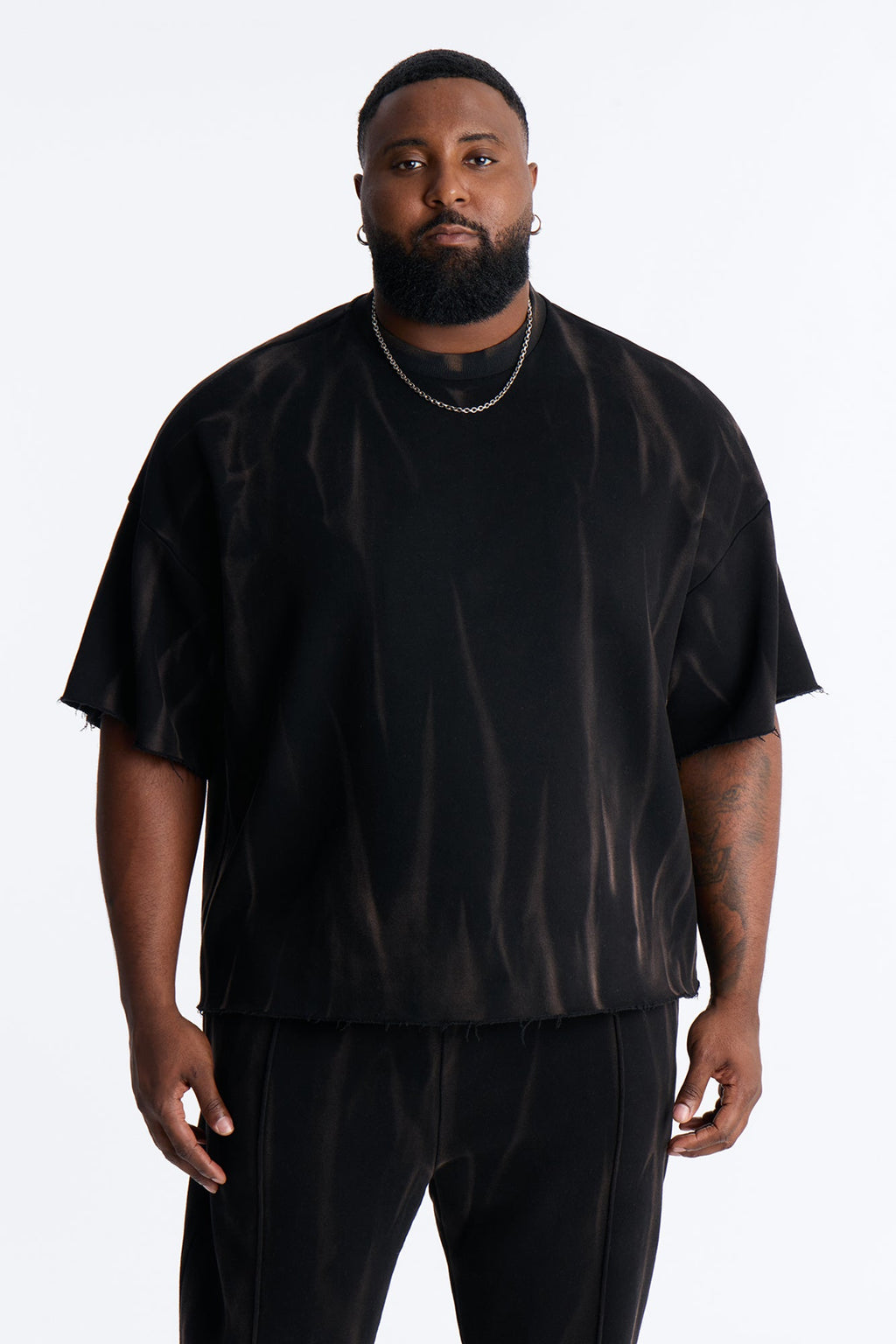 Oversized Bleach Washed Short Sleeve Fleece Tee - Black image 4