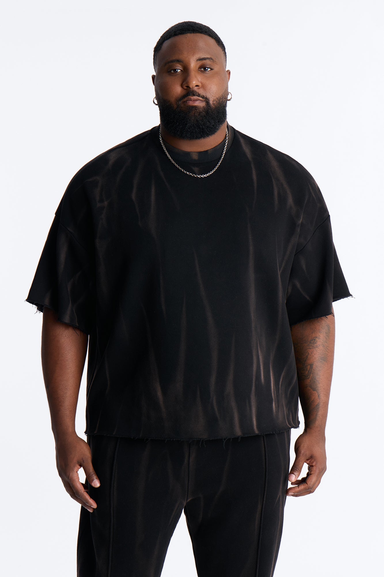 Oversized Bleach Washed Short Sleeve Fleece Tee - Black image 4