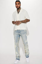 Ruthless Embroidered Stacked Skinny Flare Jeans - Bleach Blue Wash image 3