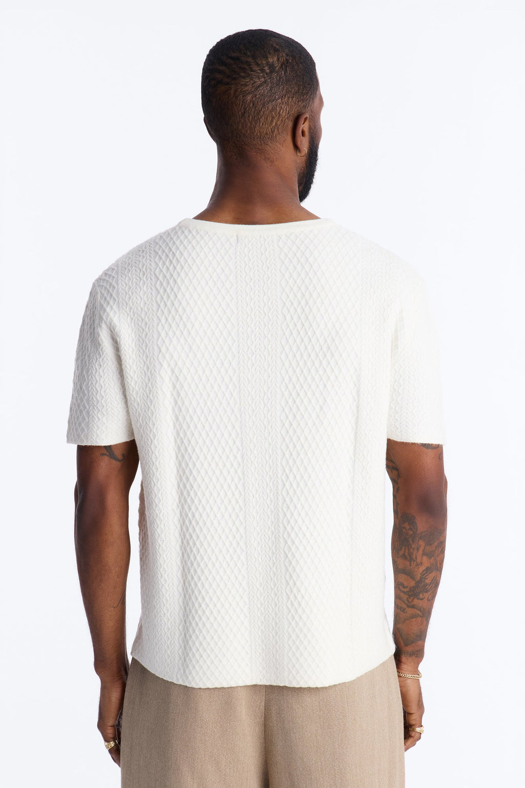 Relaxed Knitted Crewneck Tee - Cream image 4