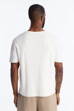 Relaxed Knitted Crewneck Tee - Cream image 4