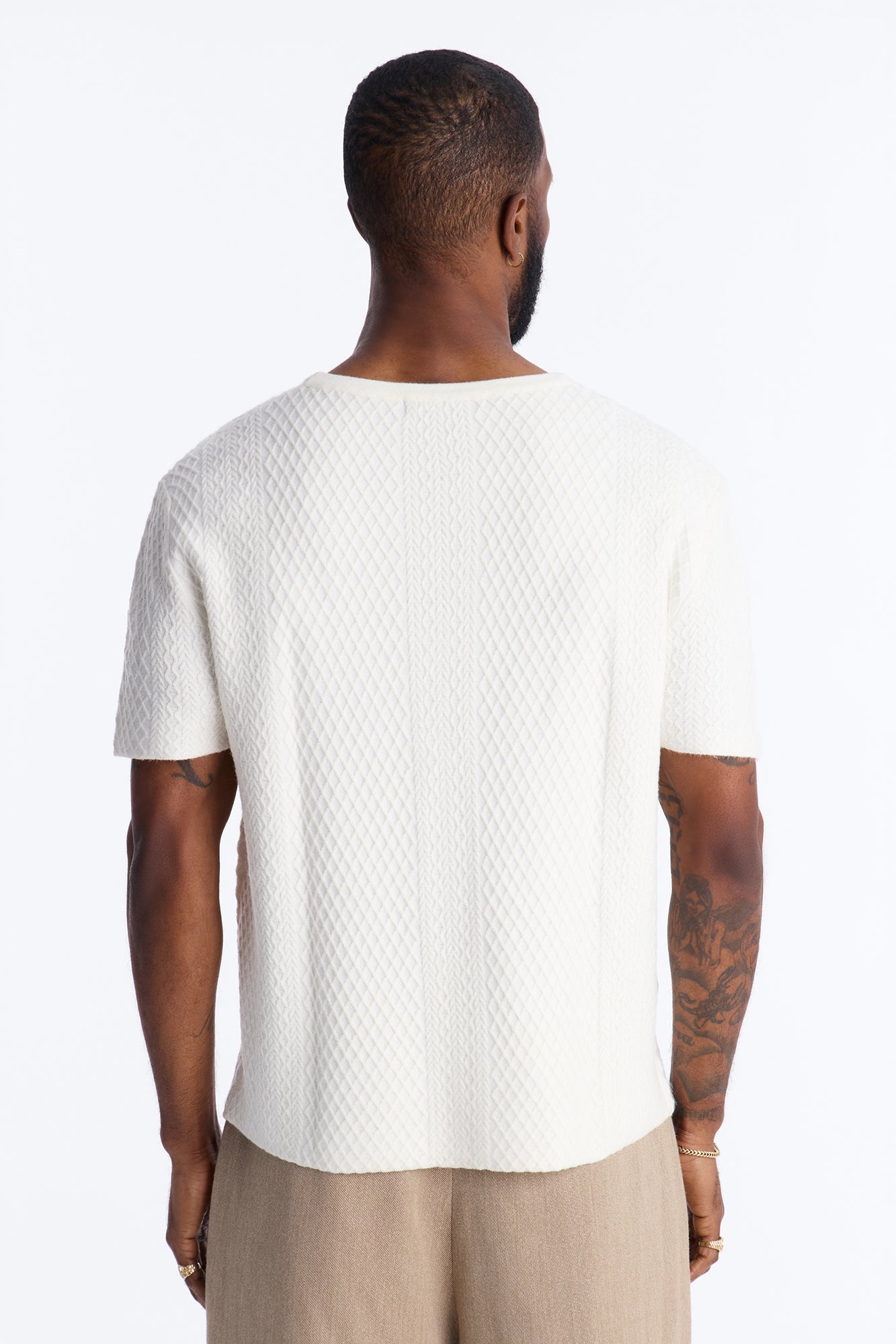 Relaxed Knitted Crewneck Tee - Cream image 4