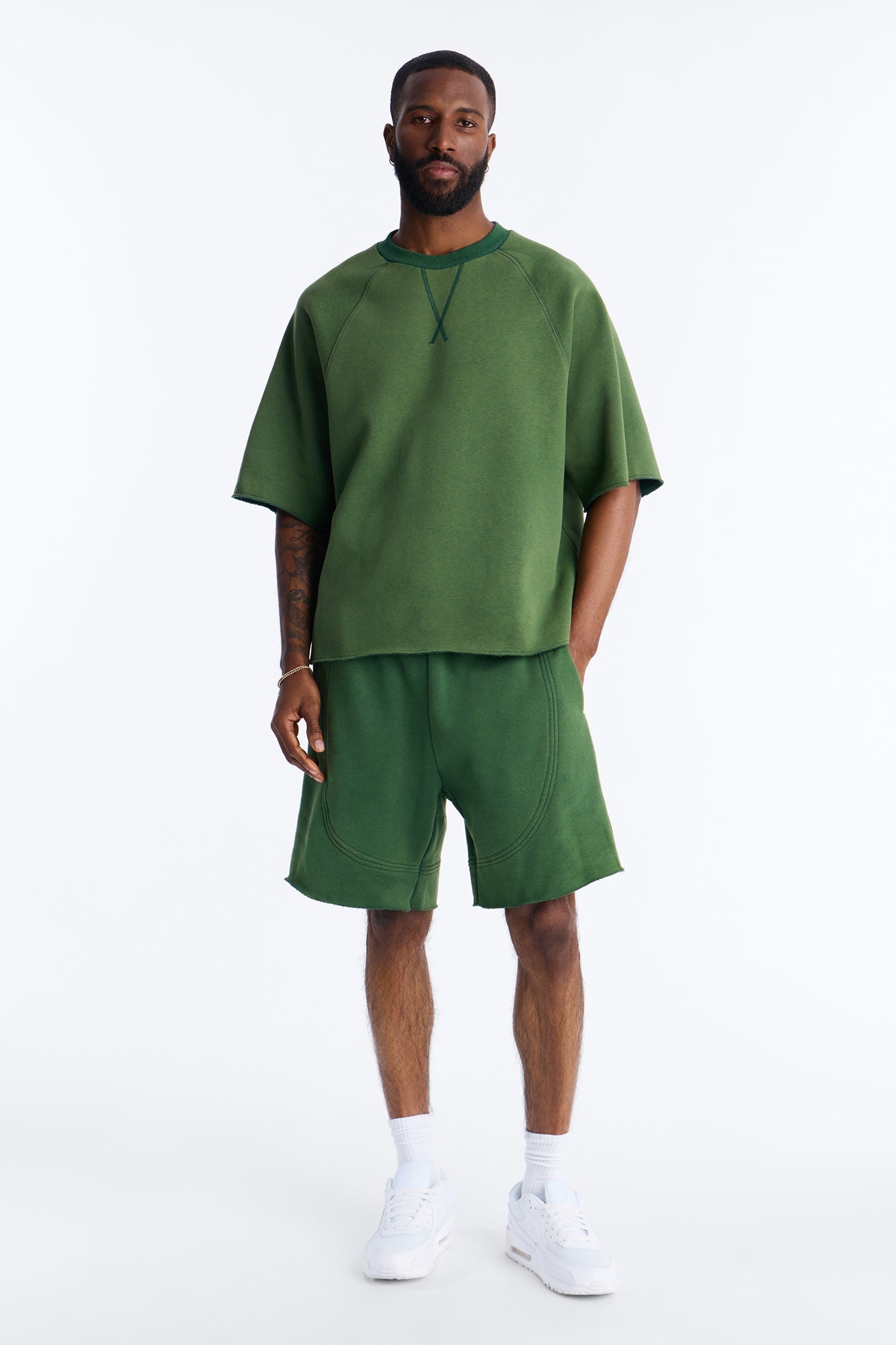 Washed Raw Edge Oversized Tee - Green image 2