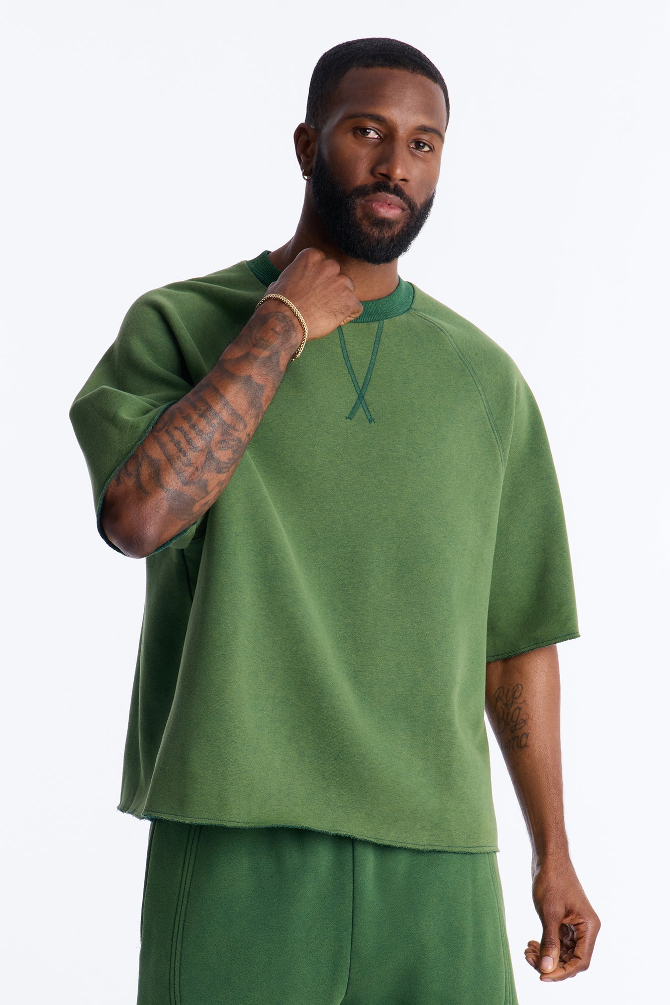 Washed Raw Edge Oversized Tee - Green image 1