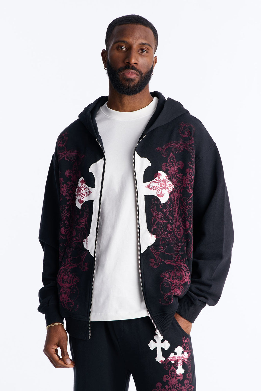 Pick Up Your Cross Patch Zip Hoodie - Black image 1