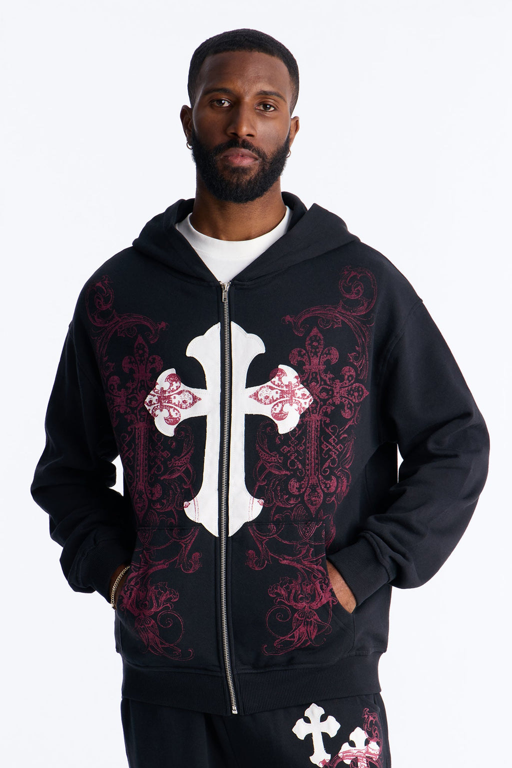 Pick Up Your Cross Patch Zip Hoodie - Black image 3