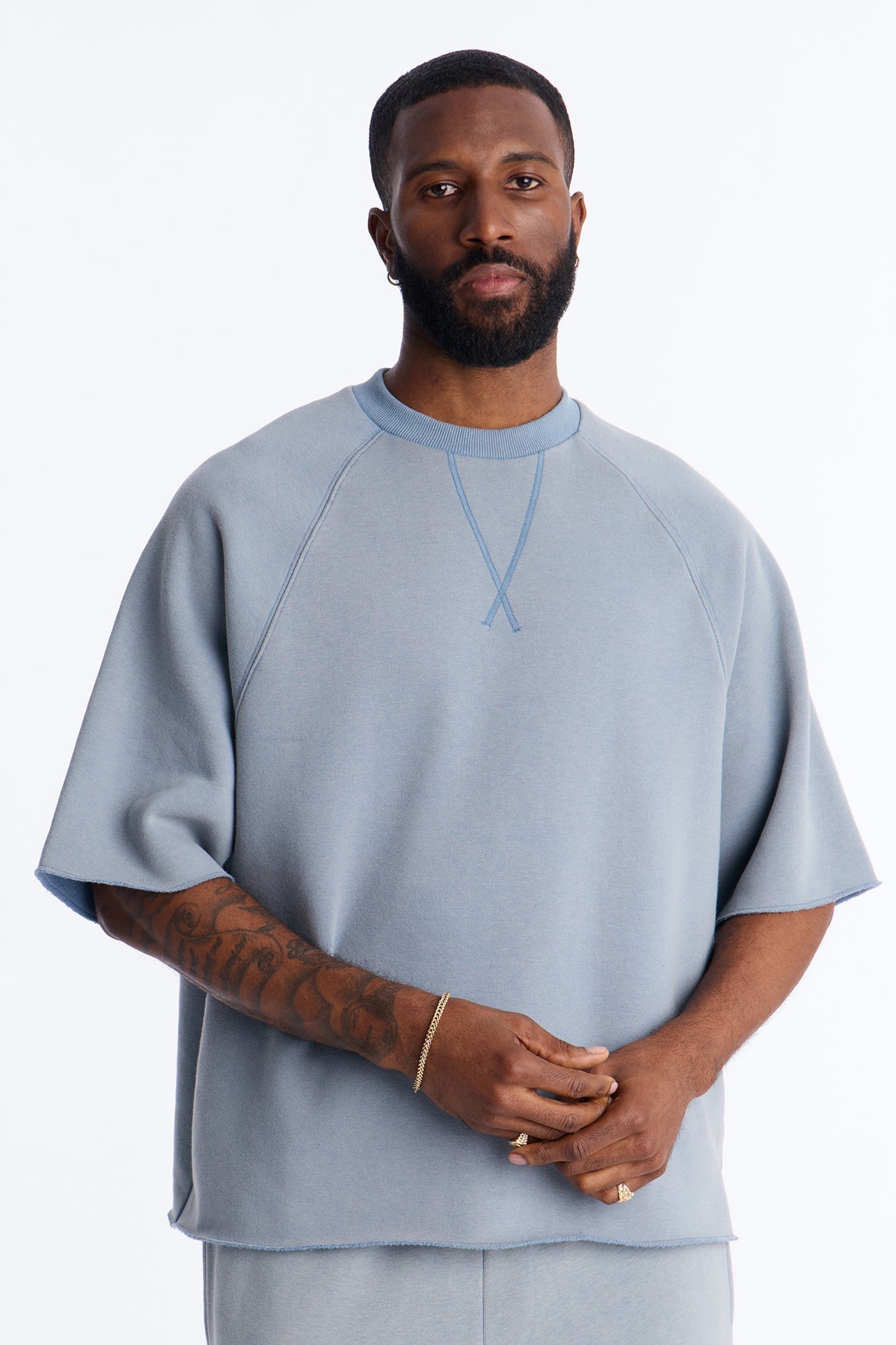 Washed Raw Edge Oversized Tee - Slate Blue image 1