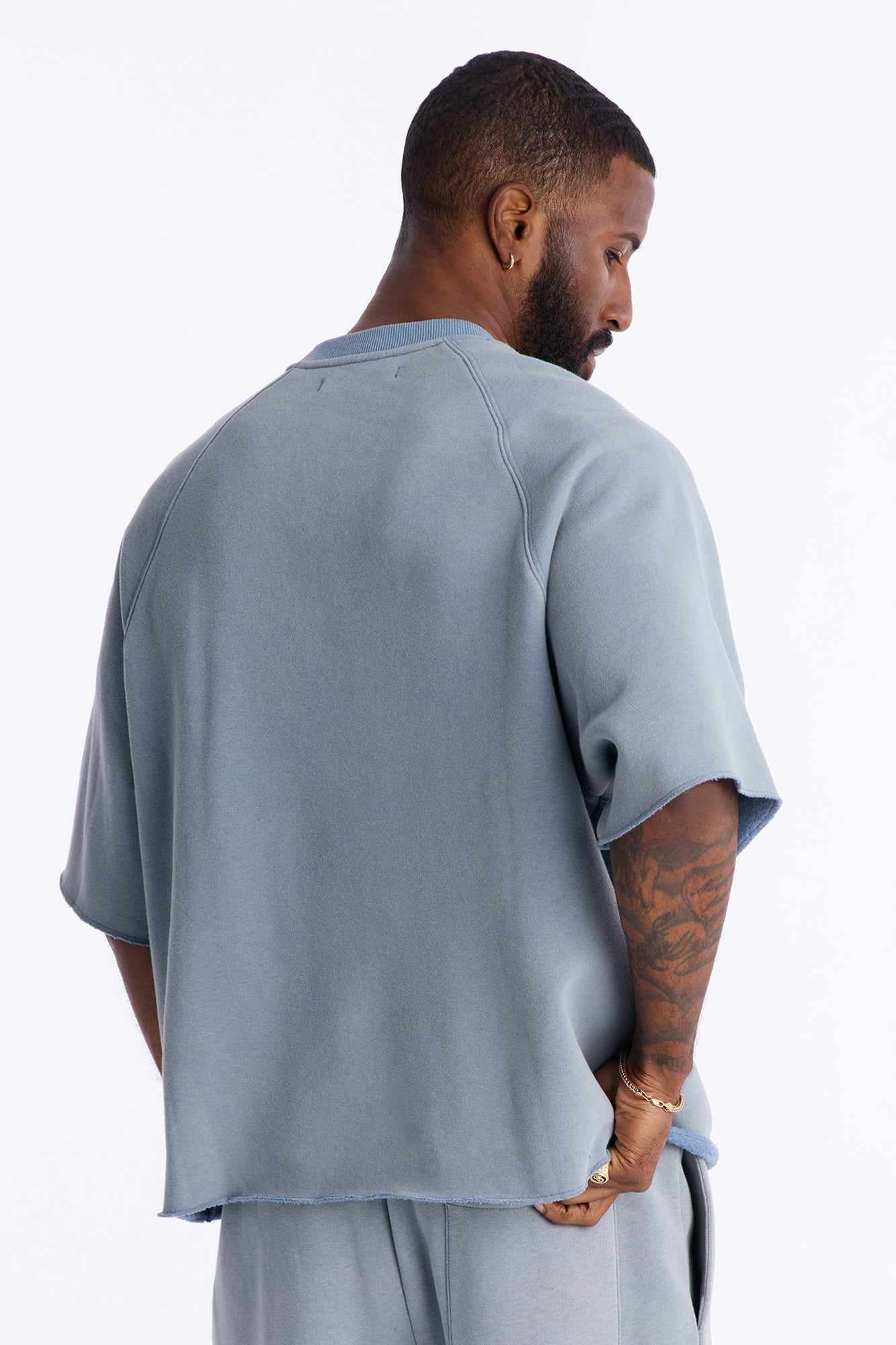Washed Raw Edge Oversized Tee - Slate Blue image 4