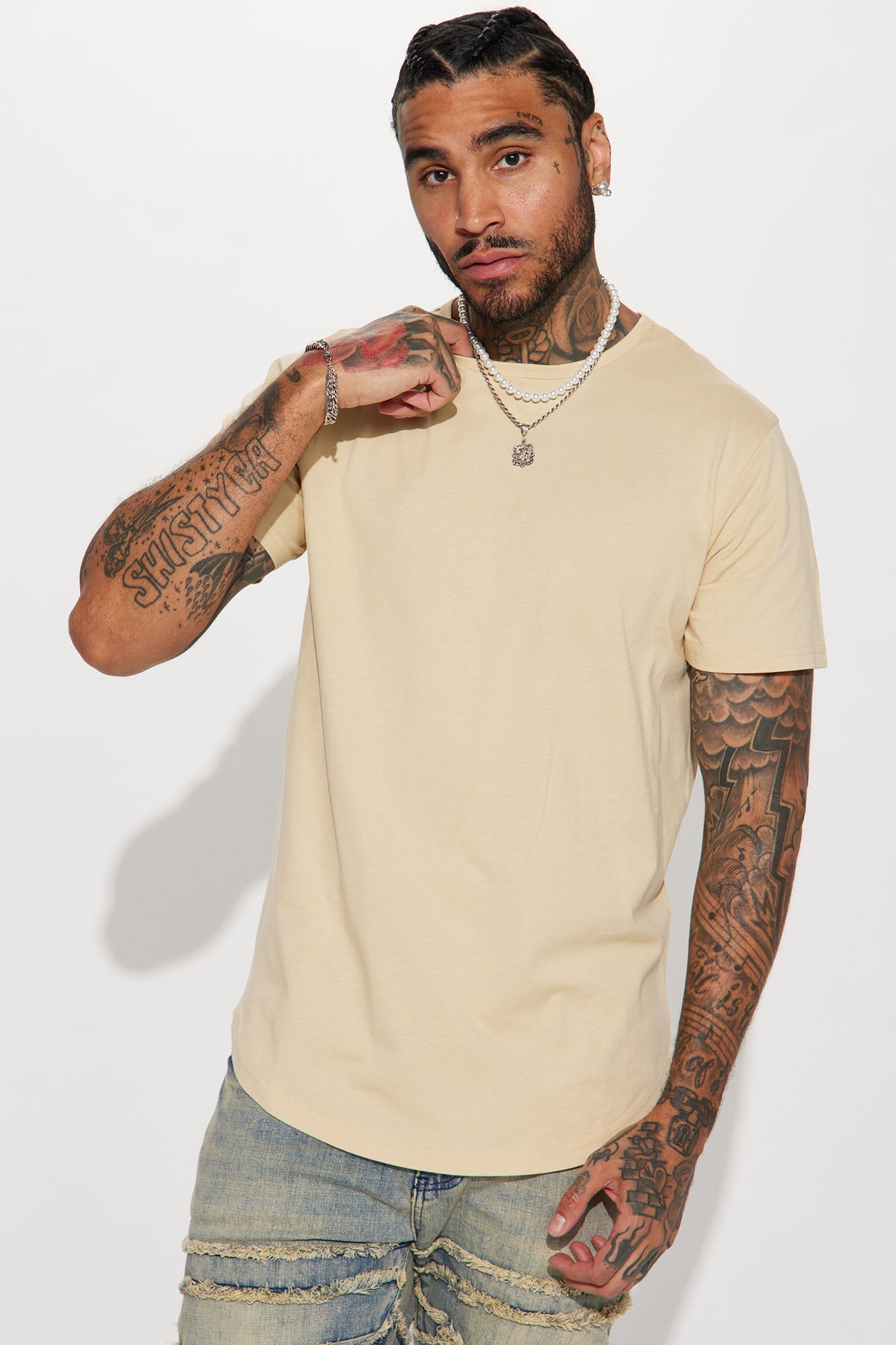Essential Short Sleeve Scallop Crew Tee - Tan image 1