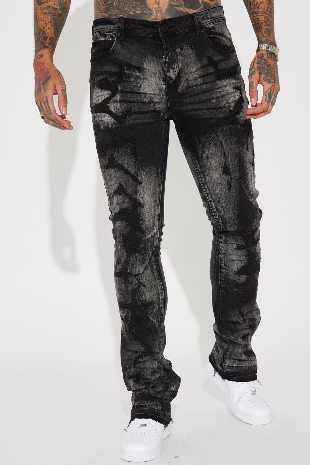 No Cap Stacked Skinny Flare Jeans - Black Wash image 4