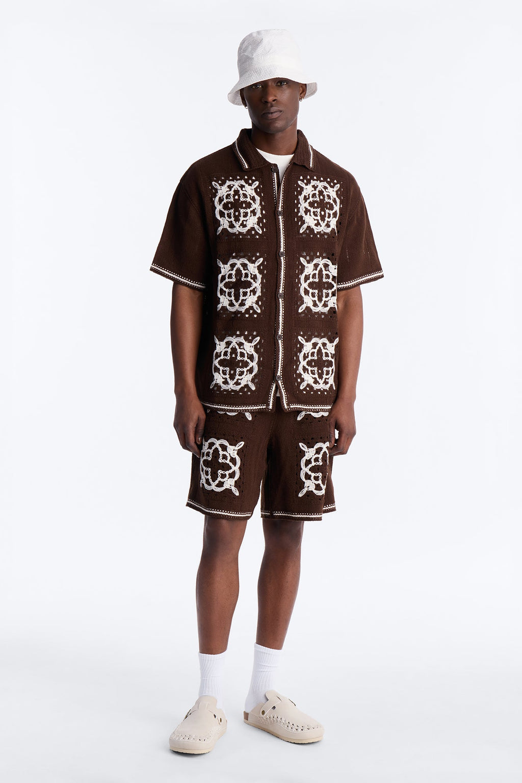 Lido Isle Crochet Button Up Shirt - Brown image 2