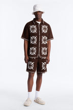 Lido Isle Crochet Button Up Shirt - Brown image 2