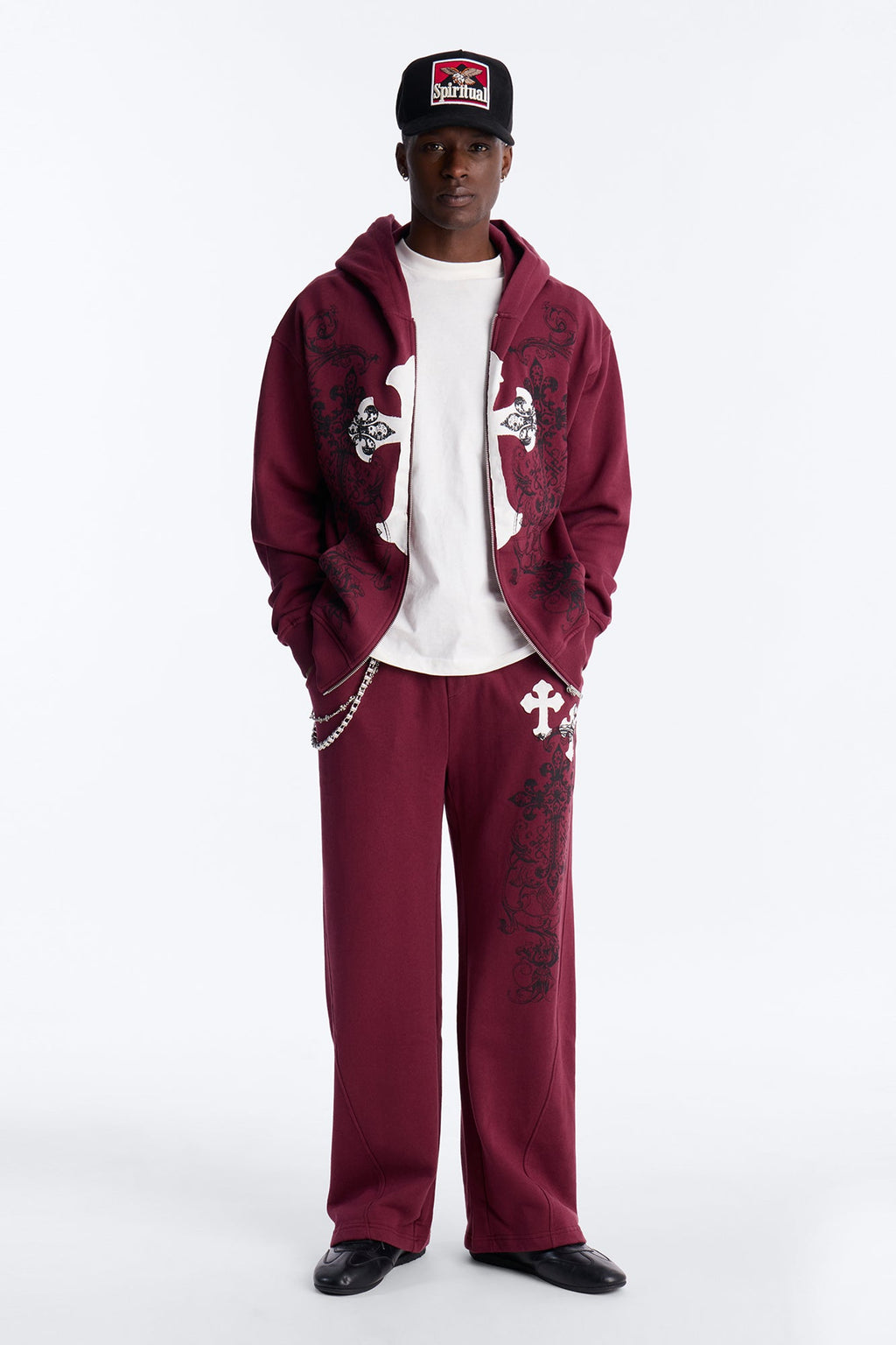 Cross Patch Zip Hoodie - Burgundy image 2