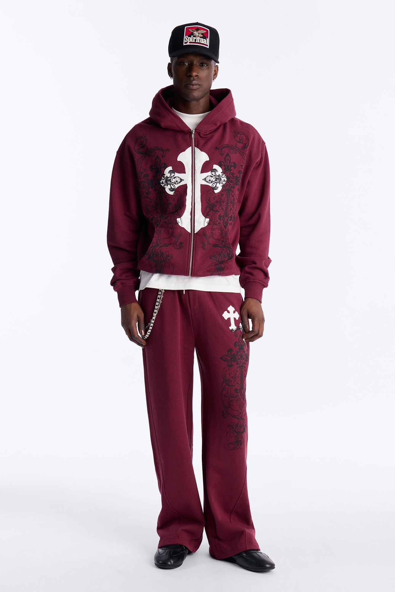 Cross Patch Zip Hoodie - Burgundy image 4