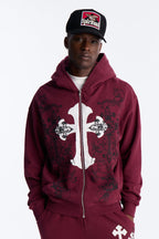 Cross Patch Zip Hoodie - Burgundy image 1