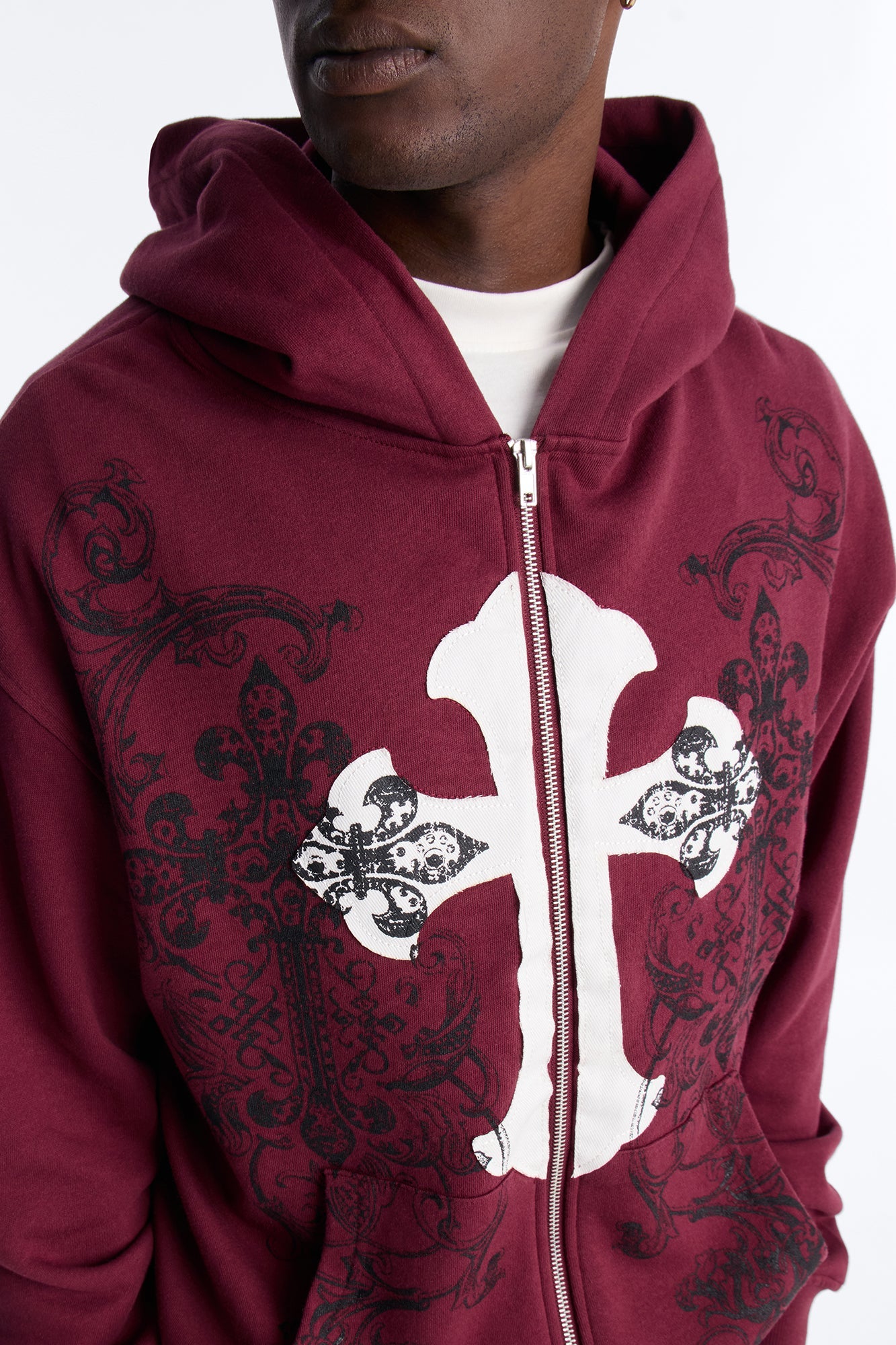Cross Patch Zip Hoodie - Burgundy image 3