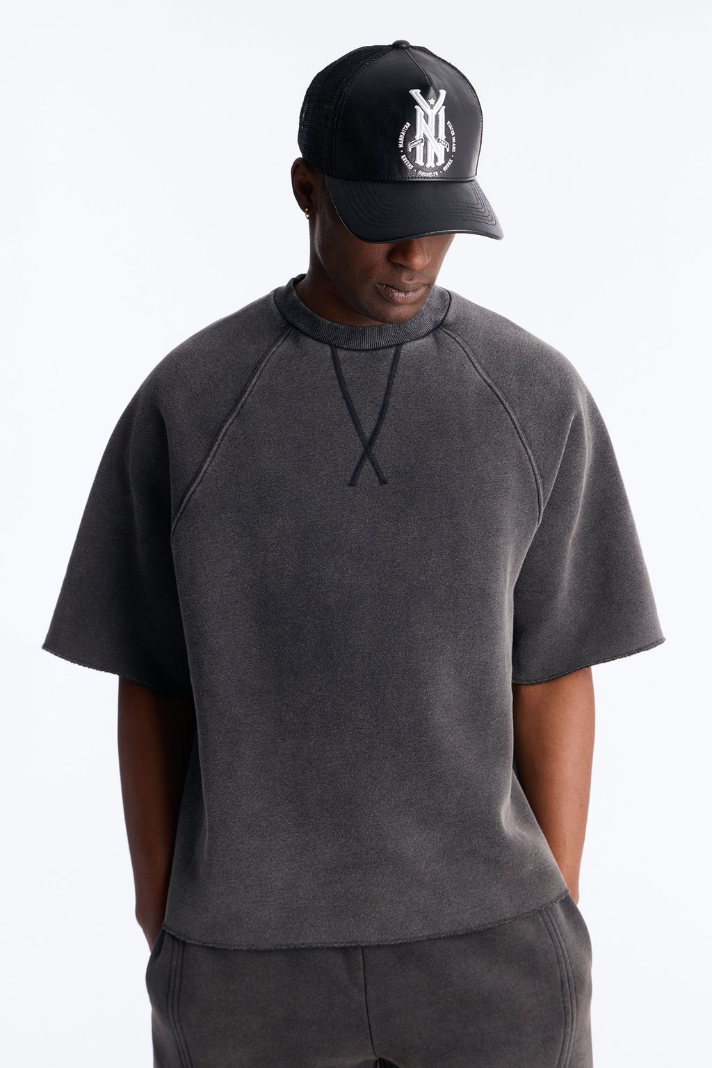 Washed Raw Edge Oversized Tee - Black Wash image 1