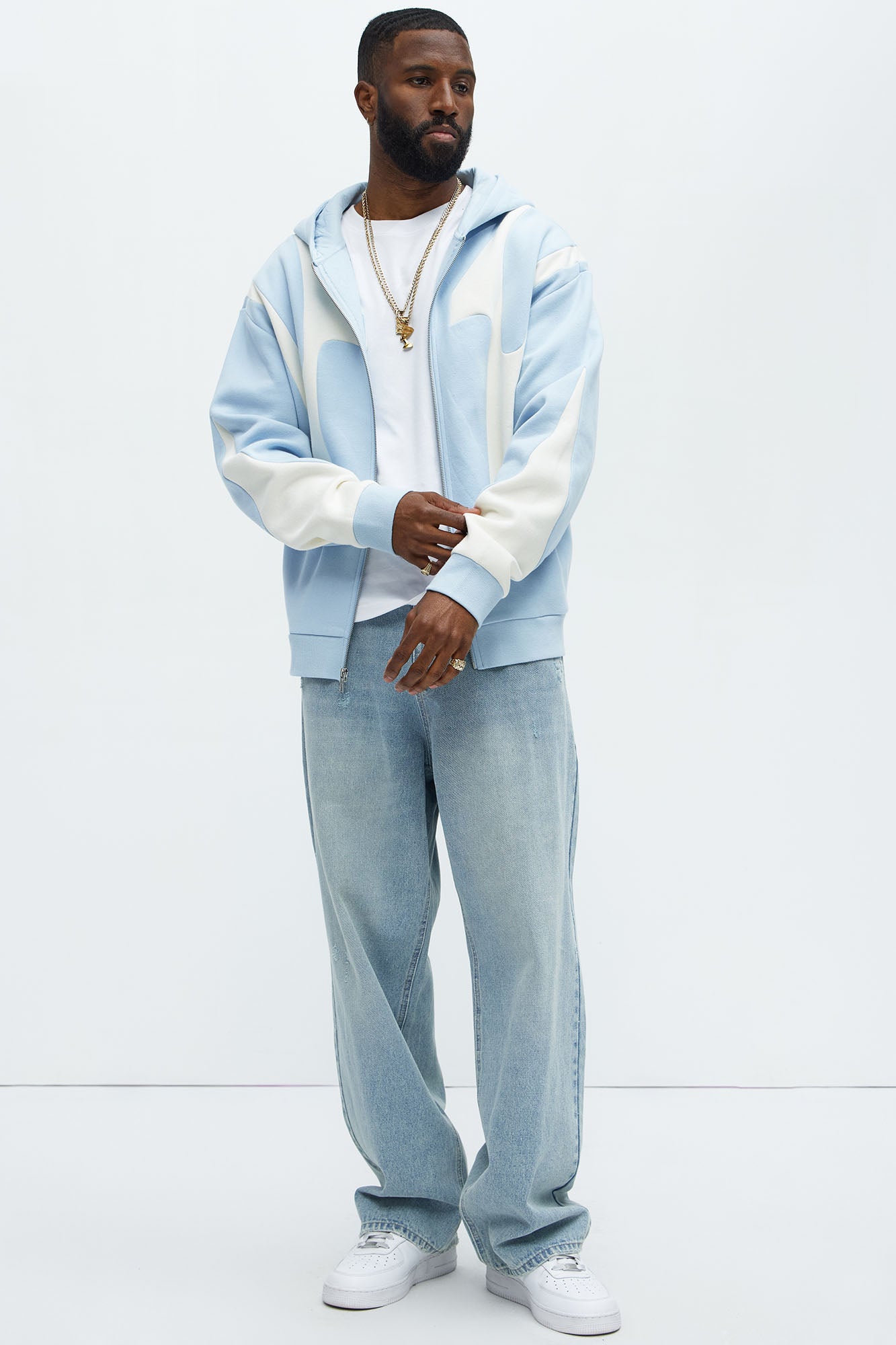 Tyson Oasis Paneled Zip Up Hoodie - Blue/combo image 3