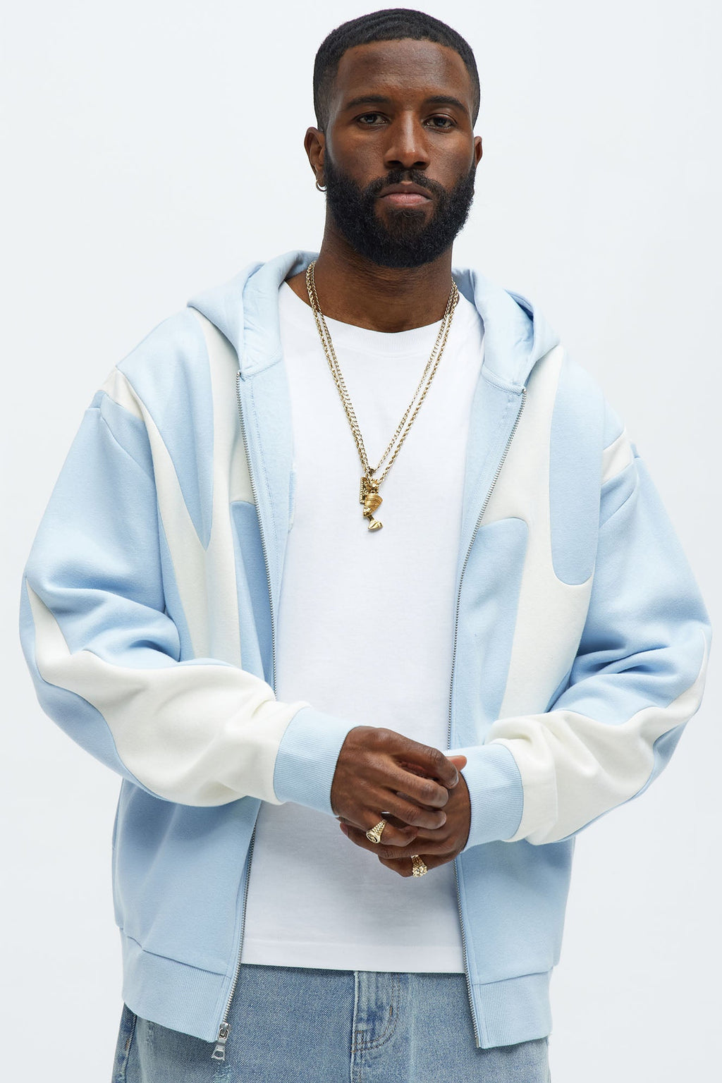 Tyson Oasis Paneled Zip Up Hoodie - Blue/combo image 1