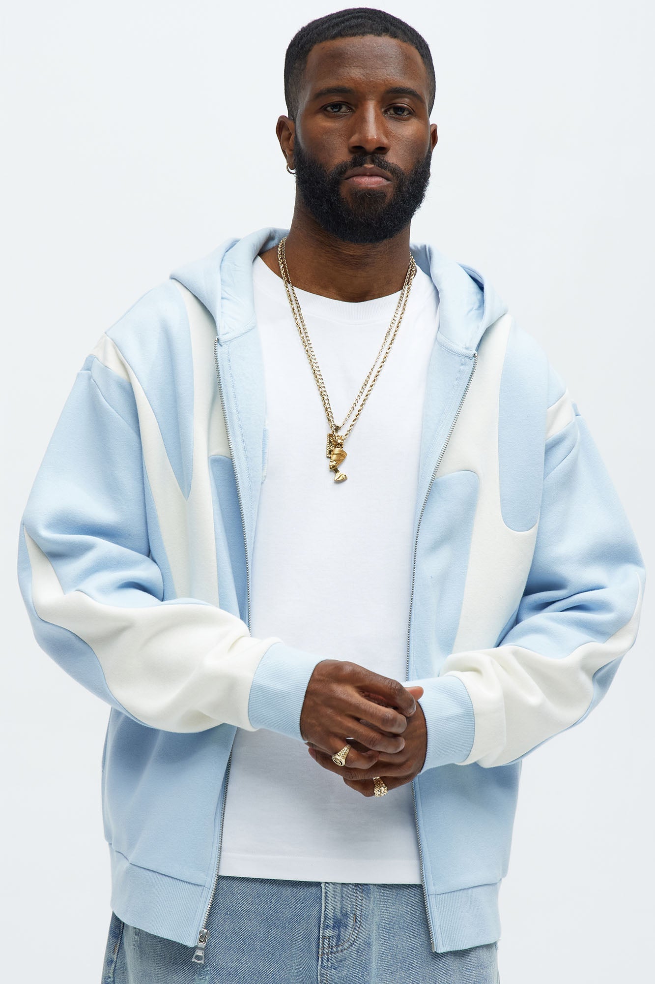 Tyson Oasis Paneled Zip Up Hoodie - Blue/combo image 1