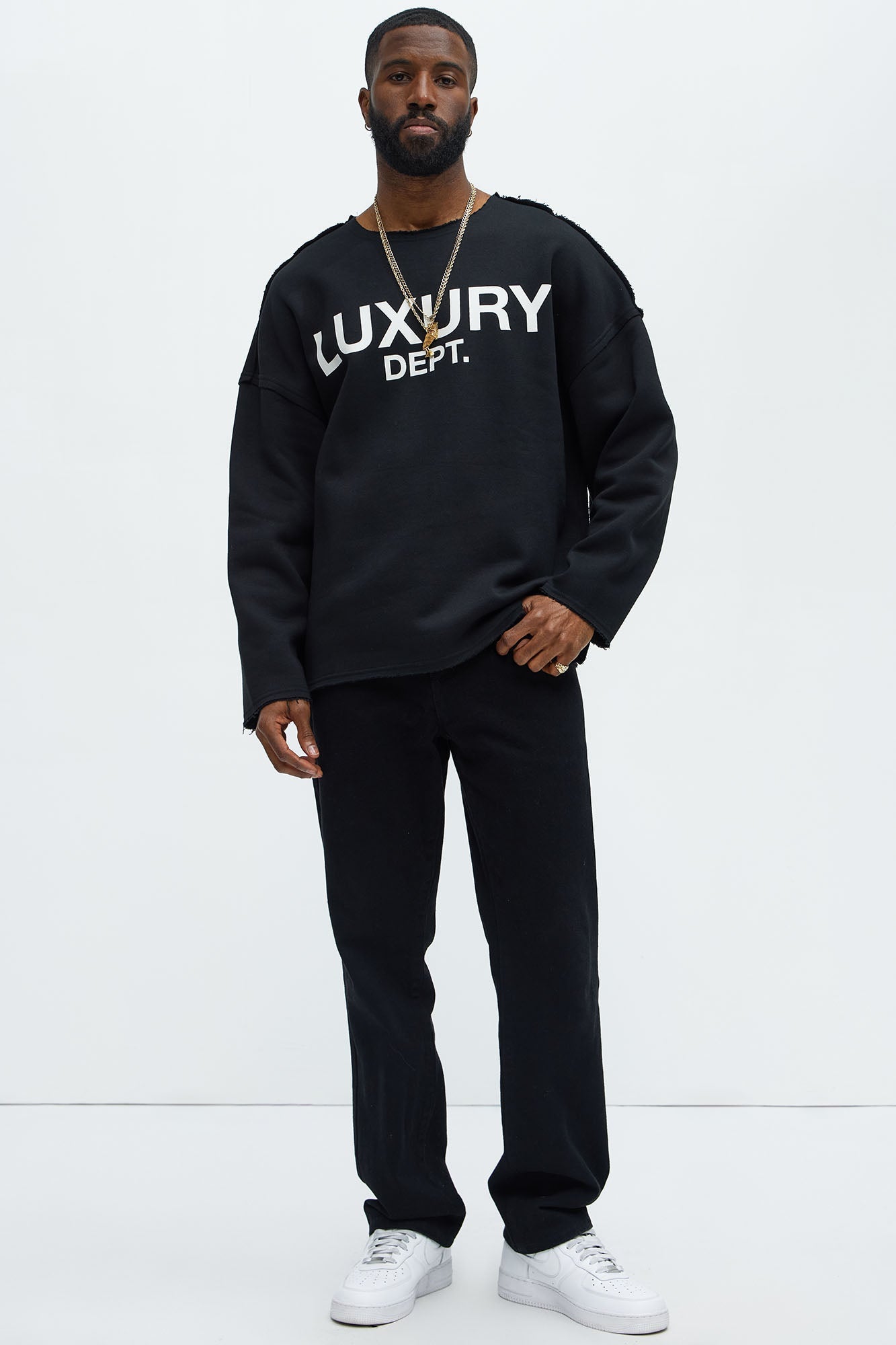 Tyson Luxury Dept Frayed Oversized Sweatshirt - Black image 2