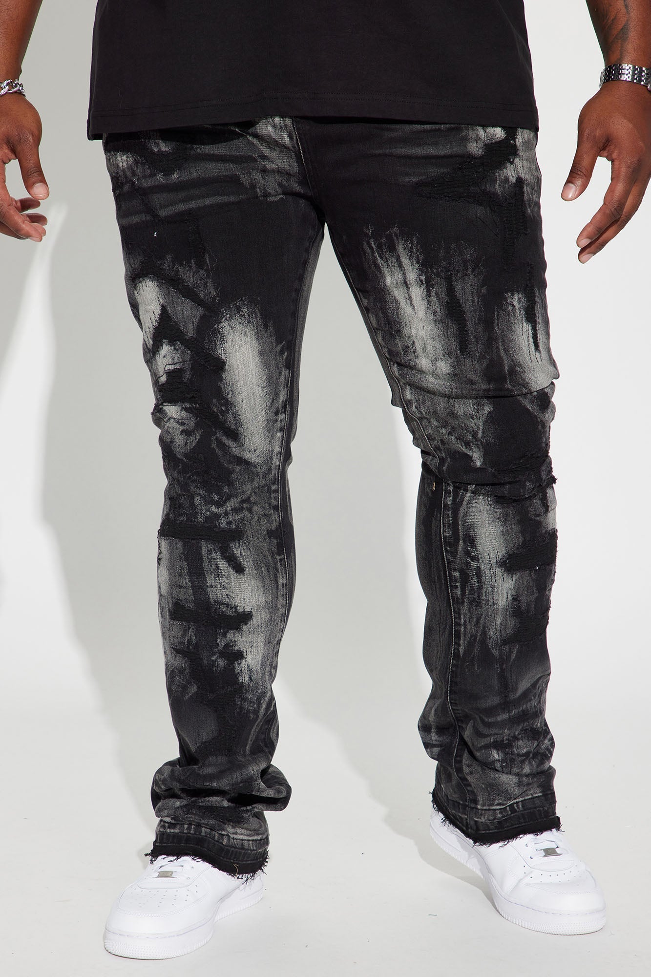 No Cap Stacked Skinny Flare Jeans - Black Wash image 2