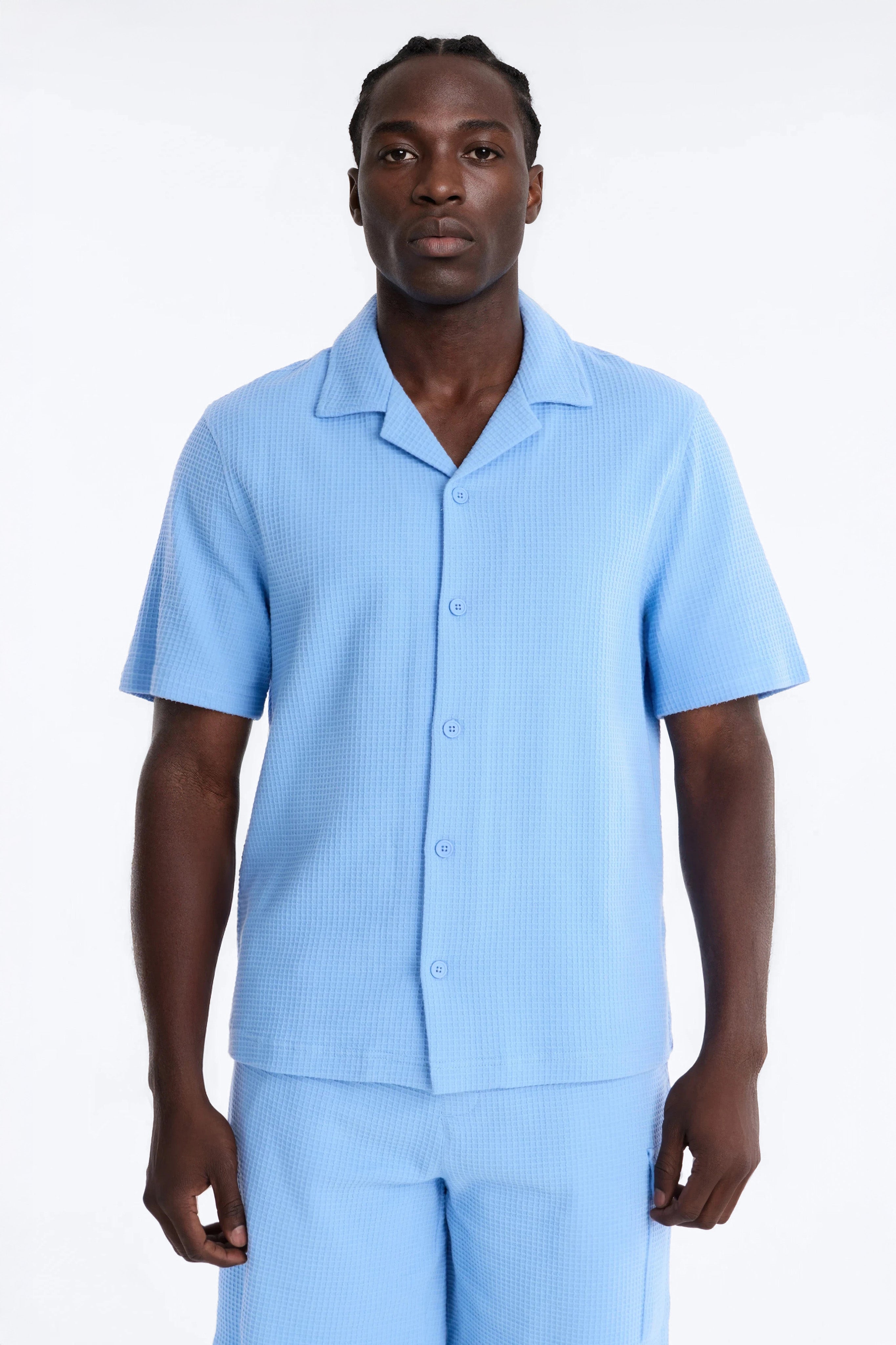 Culver City Waffle Knit Button Up - Light Blue image 1