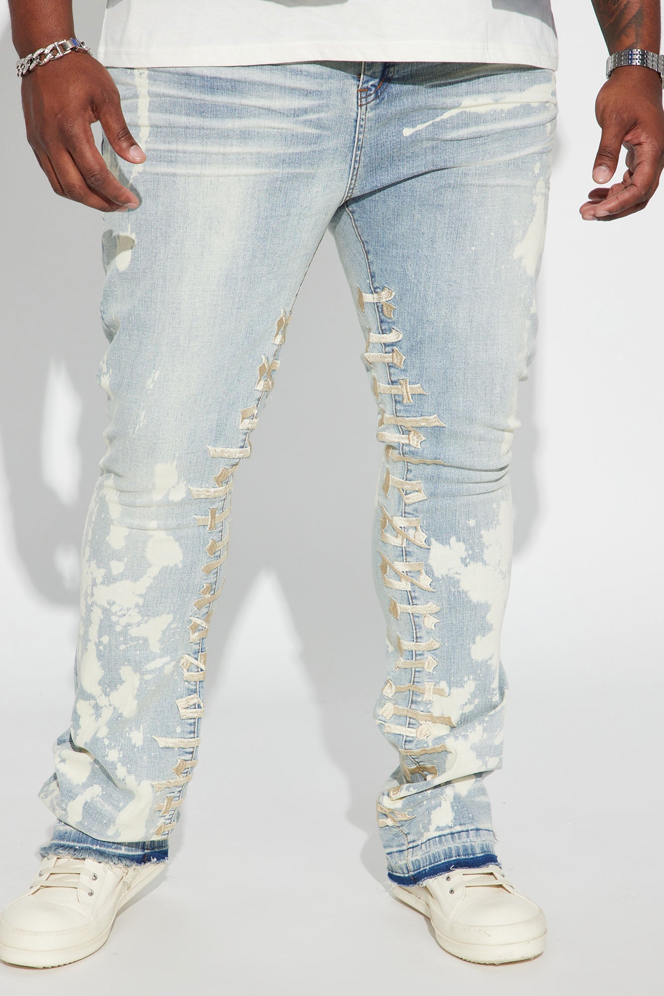 Ruthless Embroidered Stacked Skinny Flare Jeans - Bleach Blue Wash image 2