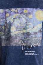 Vincent Van Gogh Starry Night Embroidered Mineral Wash Fleece Tee - Navy image 3