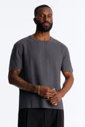 Relaxed Knitted Crewneck Tee - Black image 1