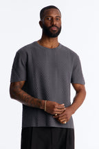 Relaxed Knitted Crewneck Tee - Black image 1