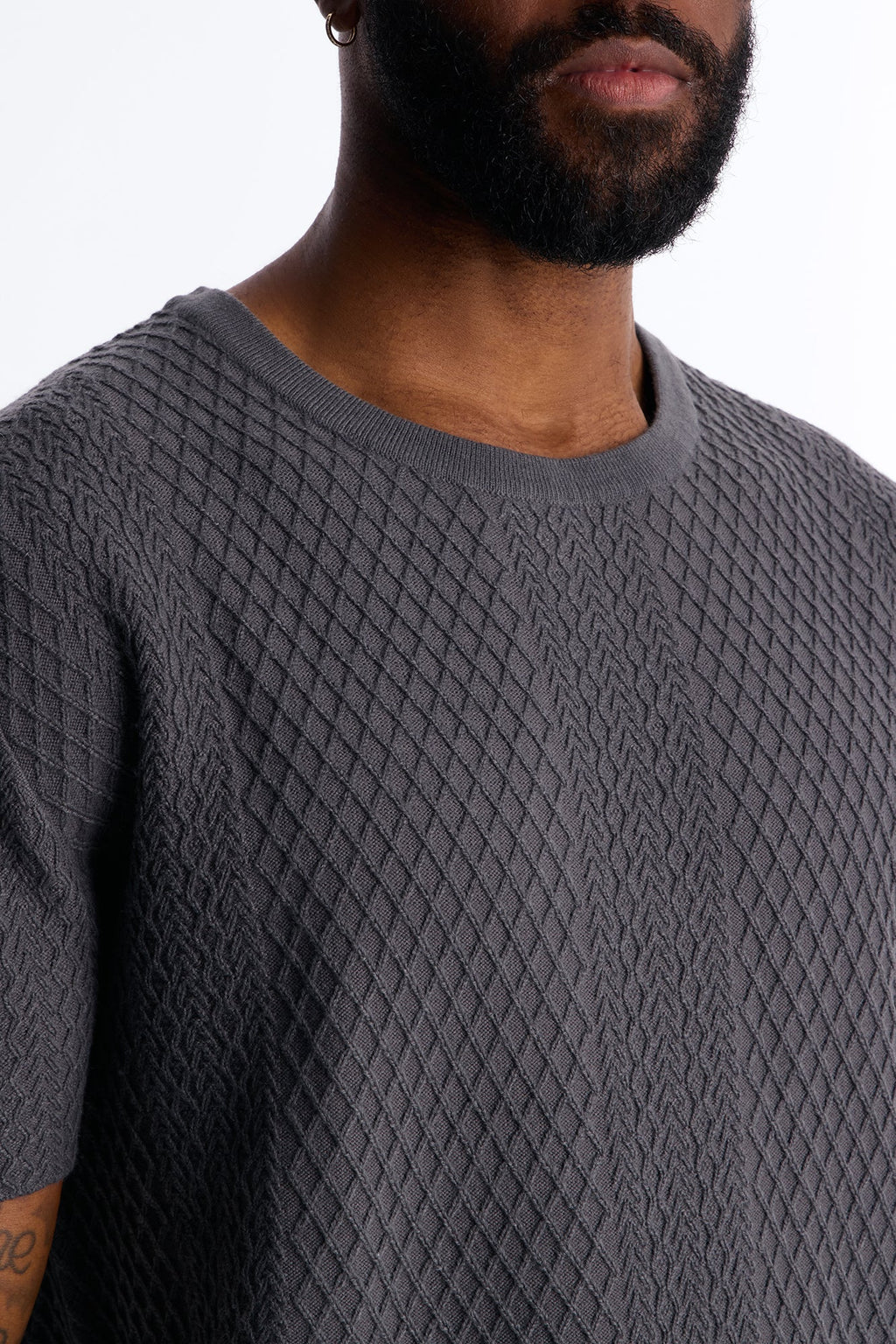 Relaxed Knitted Crewneck Tee - Black image 3