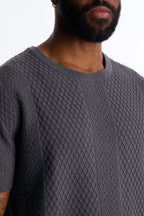 Relaxed Knitted Crewneck Tee - Black image 3