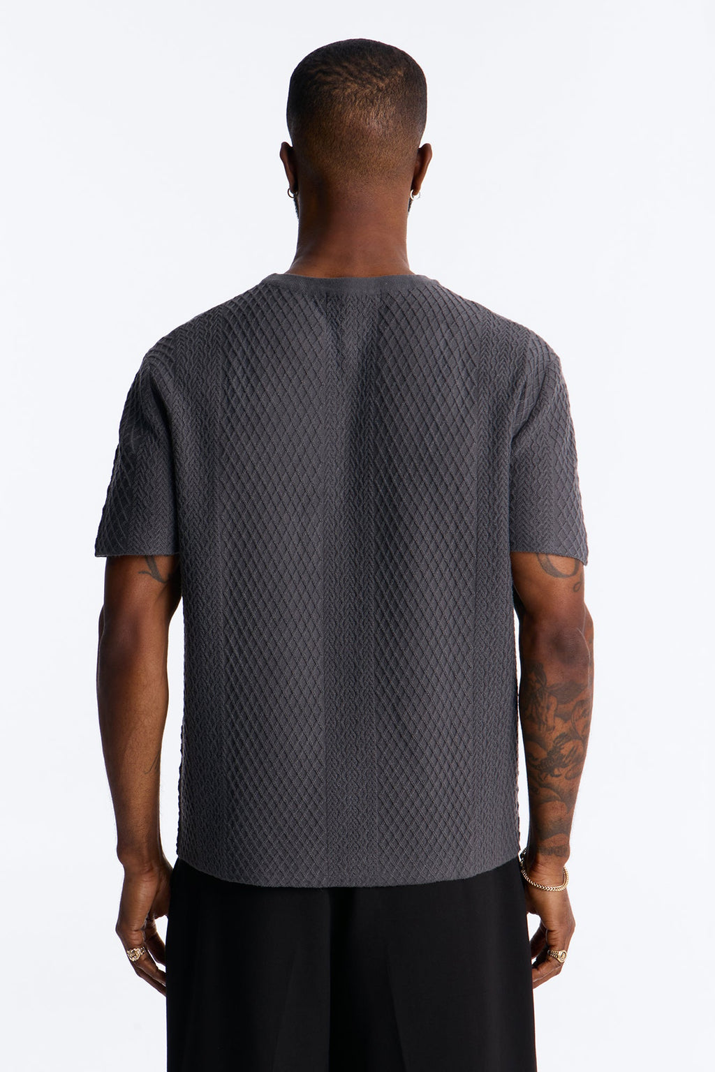 Relaxed Knitted Crewneck Tee - Black image 4