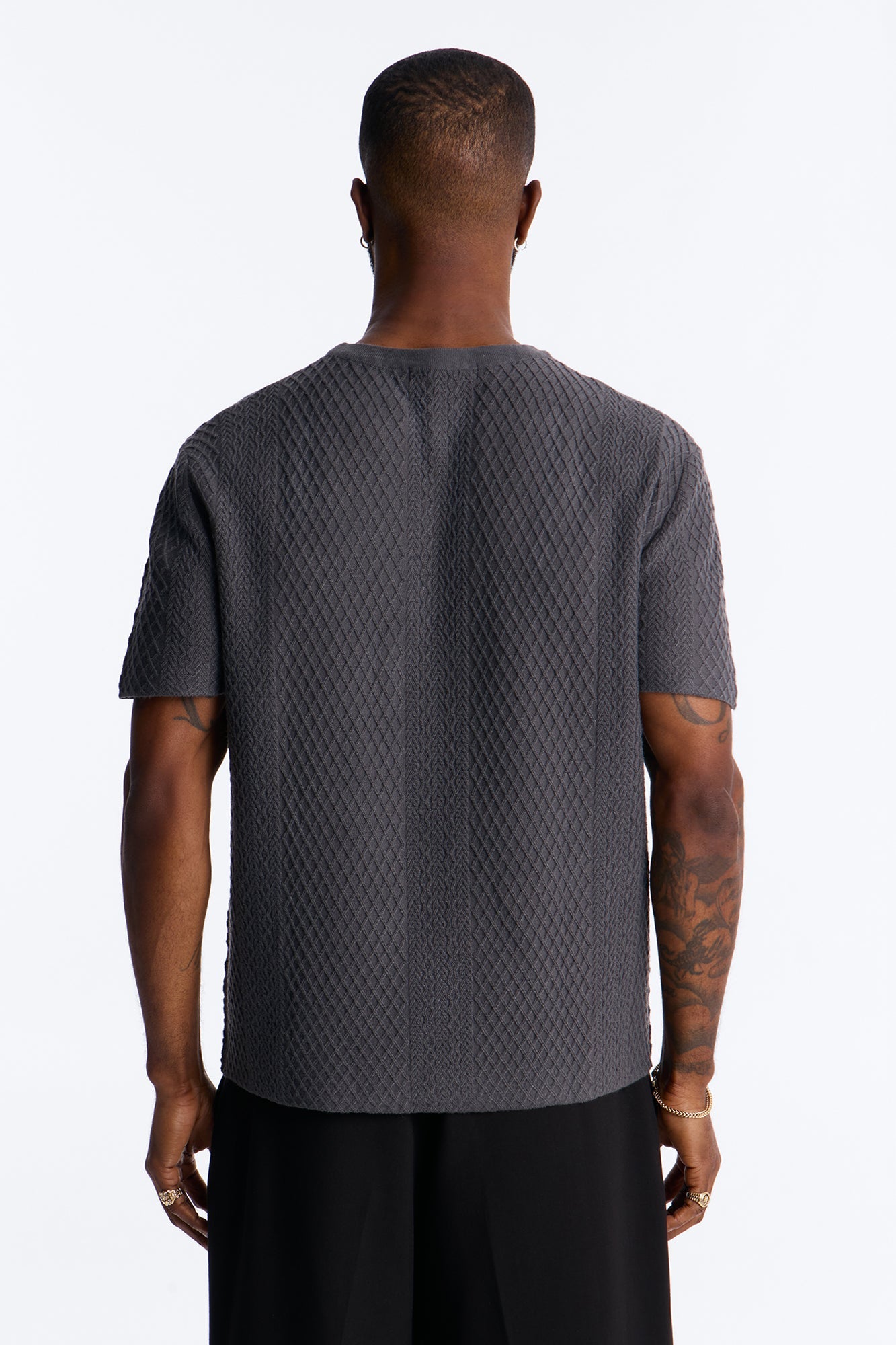 Relaxed Knitted Crewneck Tee - Black image 4