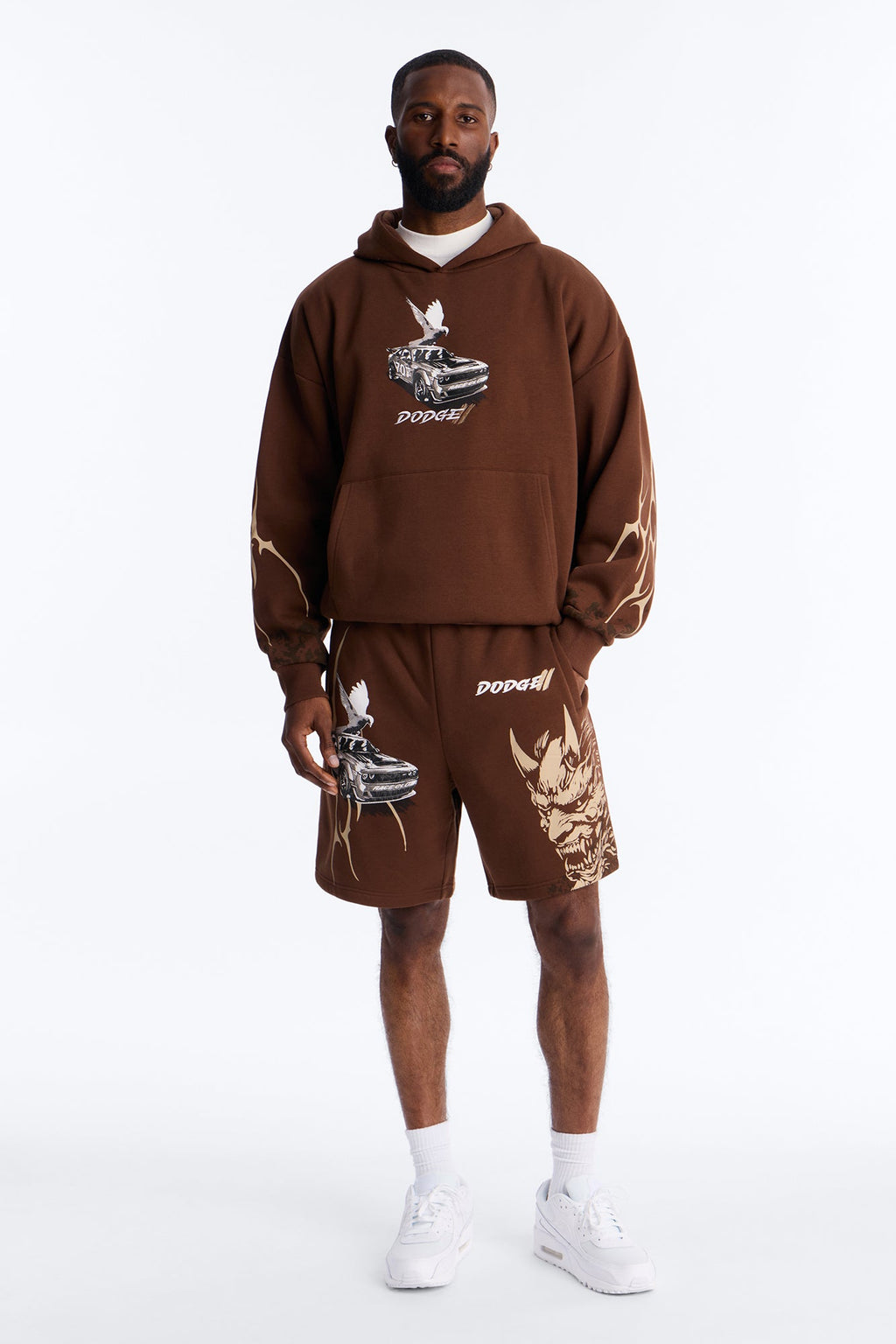 Dodge Demon Oni Mask Oversized Hoodie - Brown image 2