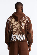 Dodge Demon Oni Mask Oversized Hoodie - Brown image 1